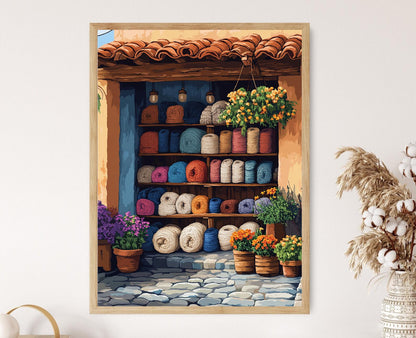 Affiche Antigua Guatemala – Poster Peinture Marché Textile en Laine d'Alpaga