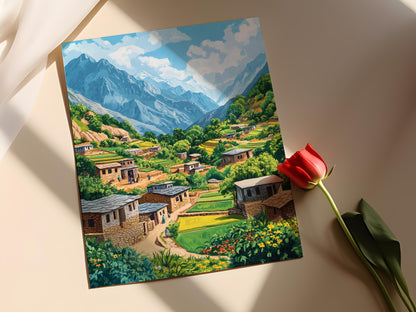 Affiche Vallée de Swat – Impression Art : Paysage Pakistanais, Champs Terrassés