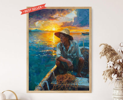 Affiche de Pêcheur Philippin – Art Print Scène Traditionnelle des Philippines