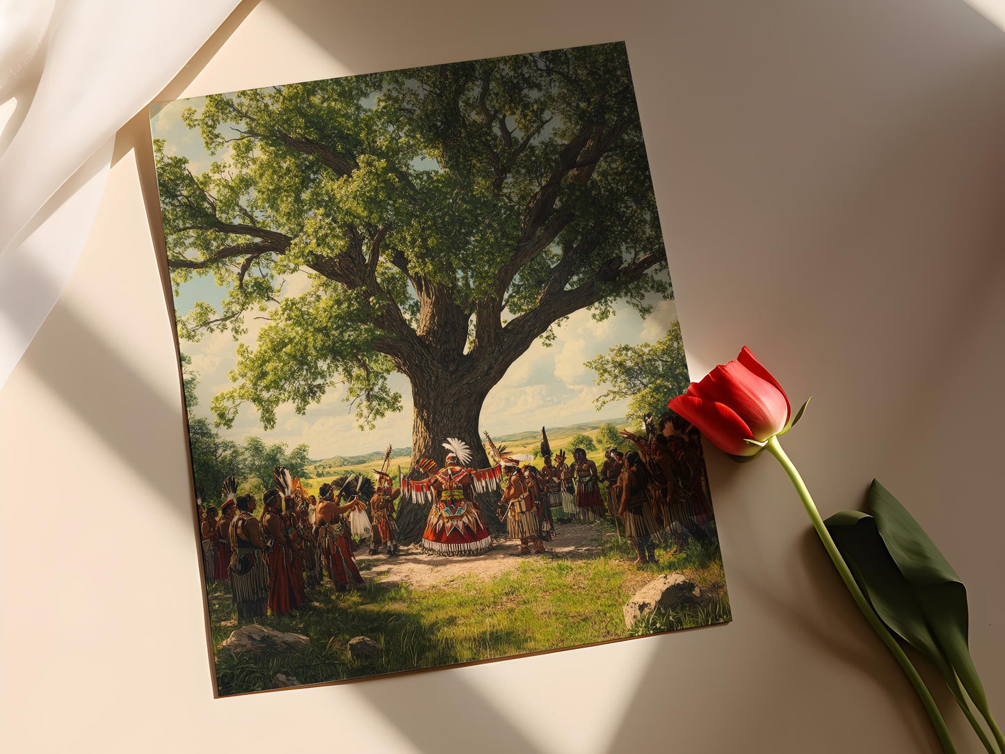 Affiche Danse du Soleil Lakota – Art Native Américain et Arbre Sacré