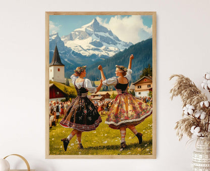 Affiche Danse Schuhplattler – Poster Art Populaire Bavaroise, Héritage Allemand