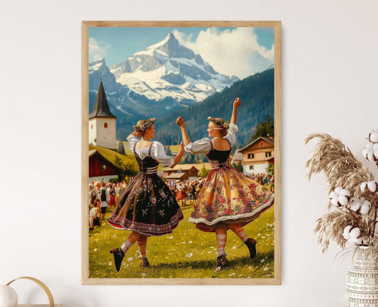 Affiche Danse Schuhplattler – Poster Art Populaire Bavaroise, Héritage Allemand