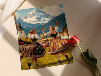 Affiche Danse Schuhplattler – Poster Art Populaire Bavaroise, Héritage Allemand