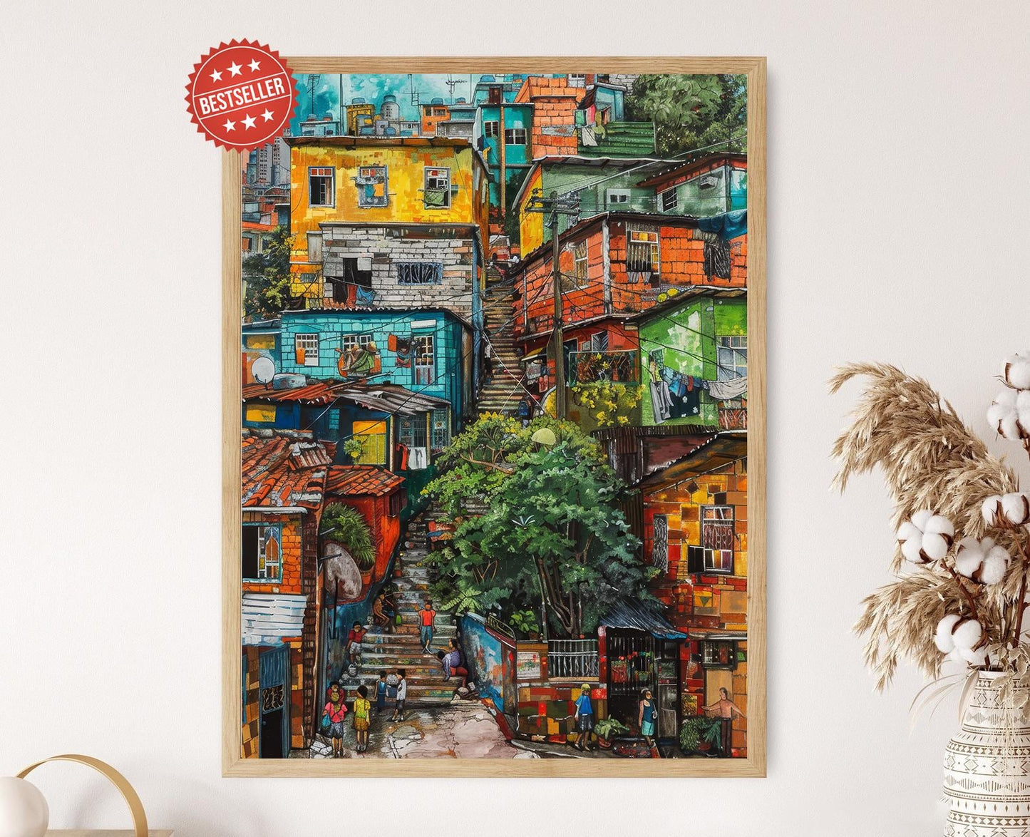 Affiche Favela Brésilienne – Art Coloré de Favelas à la Main