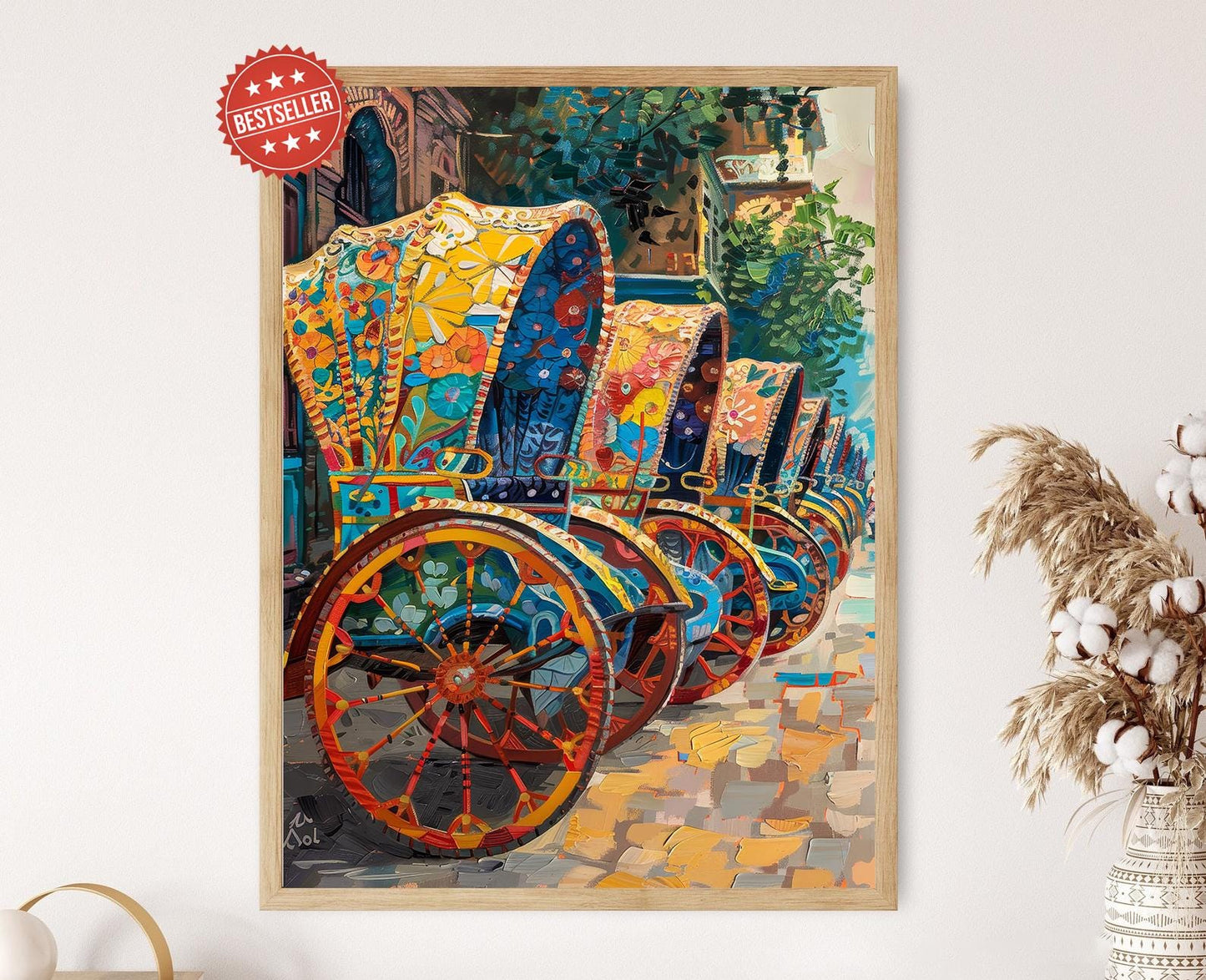 Affiche Art de Rickshaw du Bangladesh – Impression de Folklore Coloré