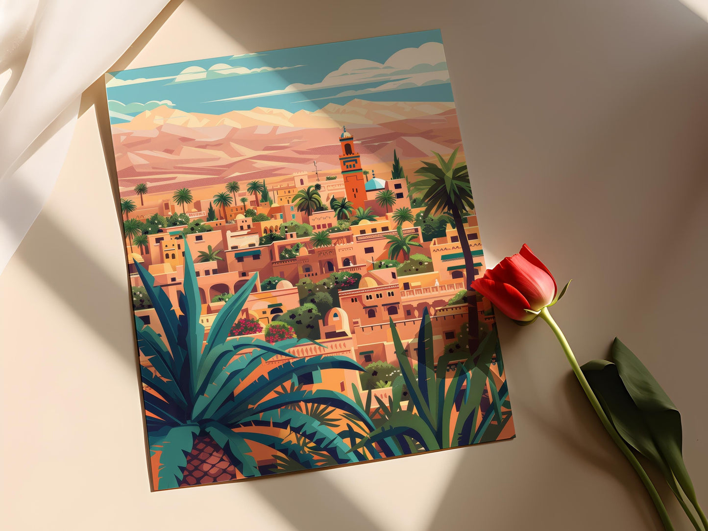 Affiche Marrakech – Poster Koutoubia et Souks Traditionnels