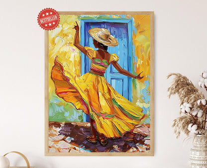 Affiche Danseuse Bomba et Plena – Art Vibrant de Porto Rico, Cadeau Culturel
