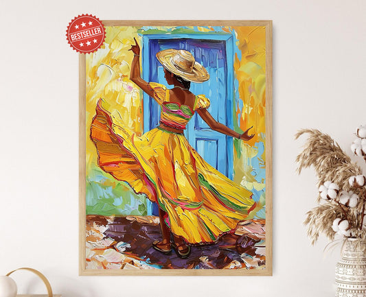Affiche Danseuse Bomba et Plena – Art Vibrant de Porto Rico, Cadeau Culturel