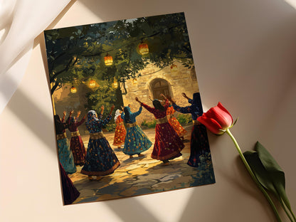 Affiche Danse Palestinienne – Poster Scène Traditionnelle Féminine