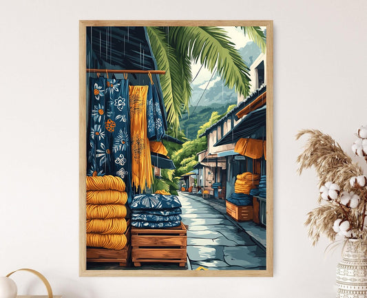 Affiche Tropicale – Impression Artistique de Laine et Tissu Kapa