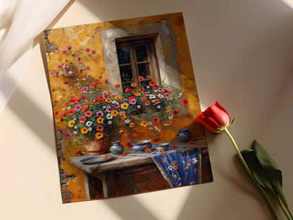 Affiche Céramique Polonaise – Poster Fleurie et Village Rustique