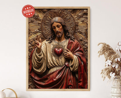 Affiche Cœur Sacré de Jésus – Poster Icône Catholique Byzantine