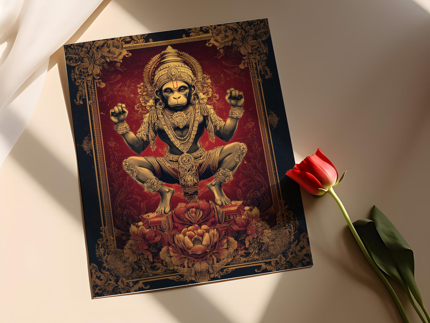 Affiche Hanuman – Poster Art Thai, Mythologie Ramakien, Ornement doré