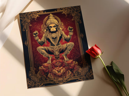 Affiche Hanuman – Poster Art Thai, Mythologie Ramakien, Ornement doré