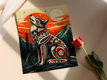Affiche Loup Haida – Poster Formline au Clair de Lune, Art Autochtone