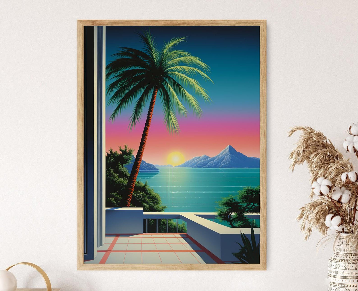 Affiche Coucher de Soleil Nagai – Poster Rétro Palmier et Côte