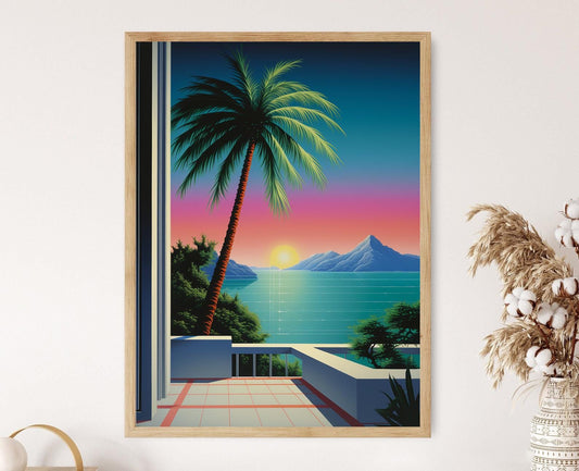 Affiche Coucher de Soleil Nagai – Poster Rétro Palmier et Côte