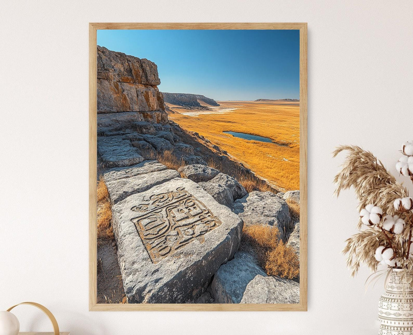 Affiche Petroglyphes de Gobustan – Art Azerbaïdjanais et Vue sur la Mer Caspienne