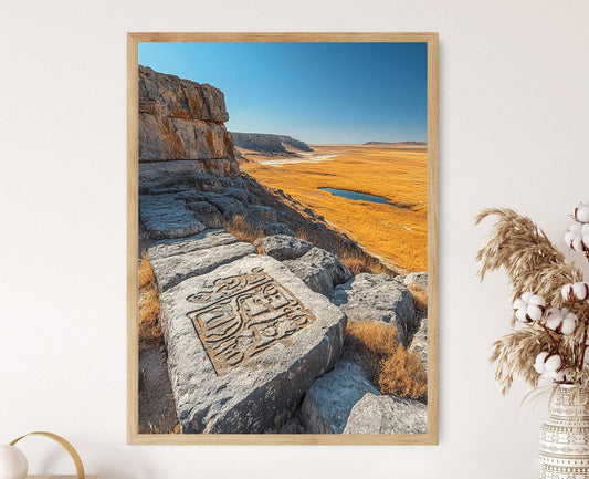 Affiche Petroglyphes de Gobustan – Art Azerbaïdjanais et Vue sur la Mer Caspienne