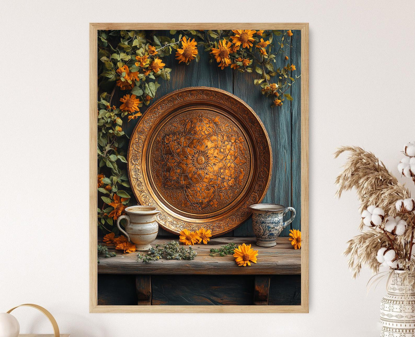 Affiche en cuivre azerbaïdjanais – Poster déco florale géométrique