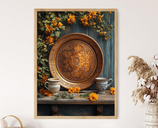 Affiche en cuivre azerbaïdjanais – Poster déco florale géométrique