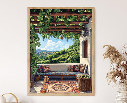 Affiche Balcon Azerbaïdjanais – Poster Shamakhi avec Vue sur Vignoble