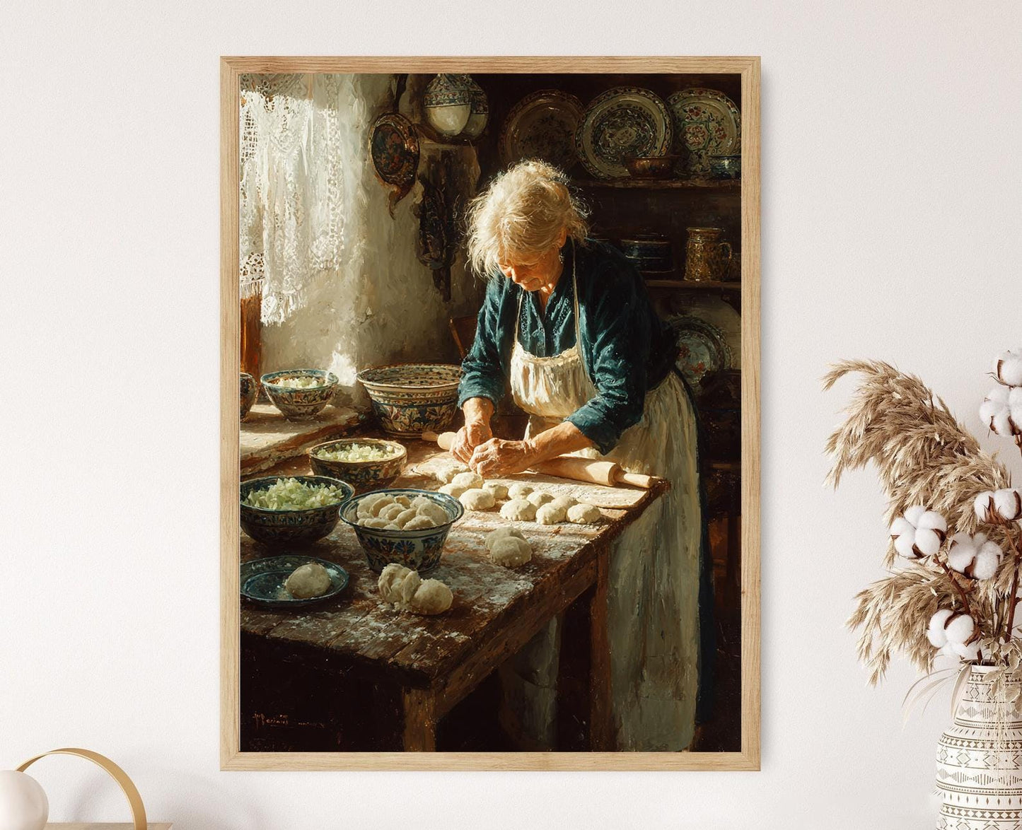 Affiche Pierogi Polonais – Poster Art de Cuisine avec Grand-mère et Dentelle