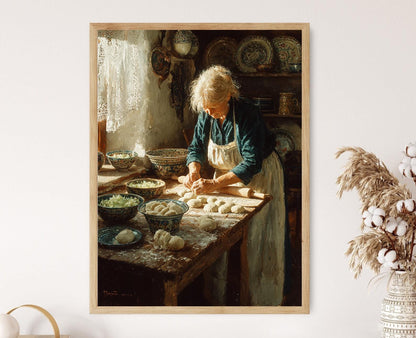 Affiche Pierogi Polonais – Poster Art de Cuisine avec Grand-mère et Dentelle