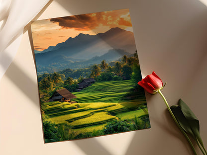 Affiche Champs de Riz en Thaïlande – Impression Art, Couleur Crépuscule