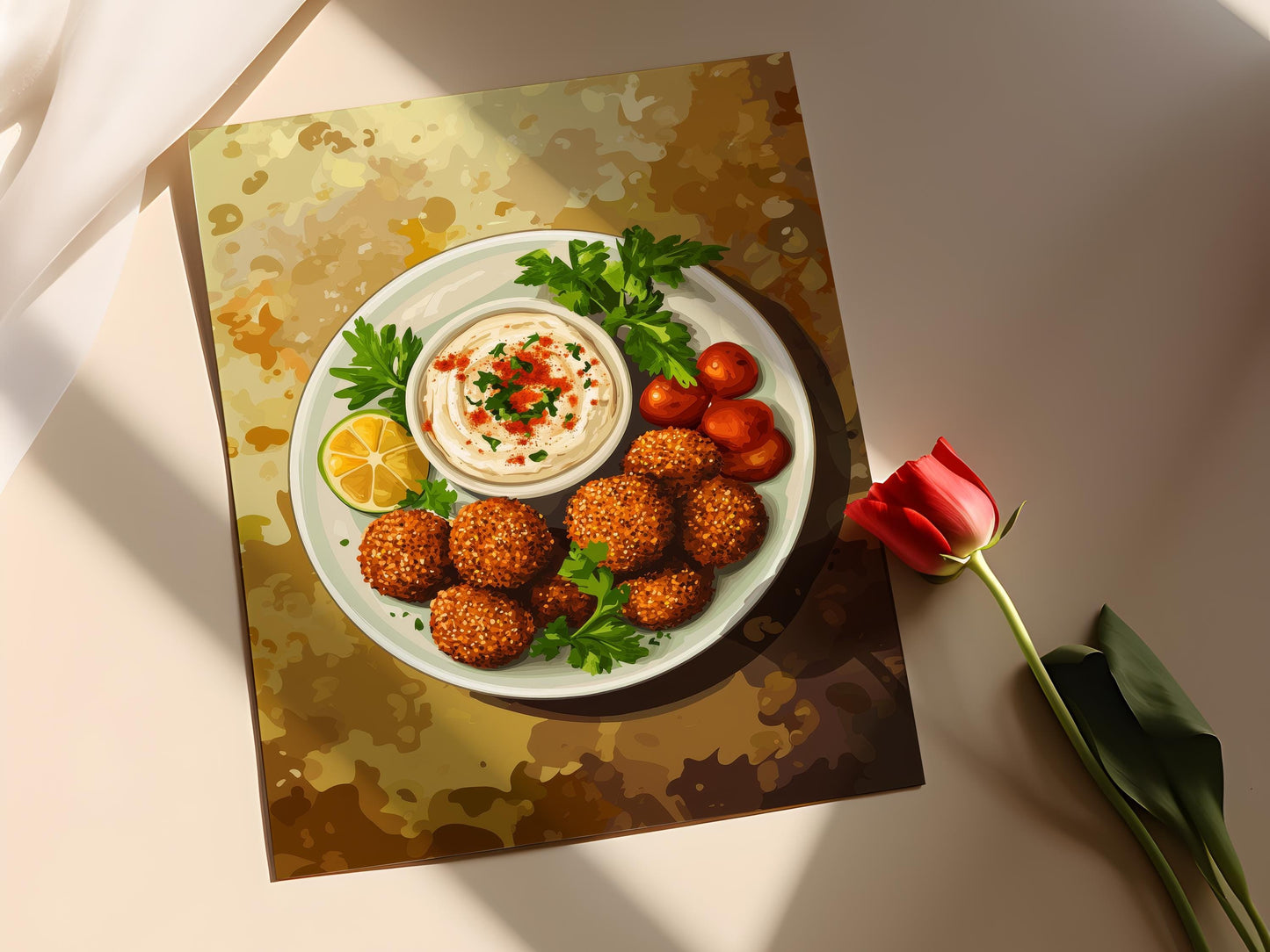Affiche Plat de Falafel et Houmous – Illustration de Cuisine Méditerranéenne