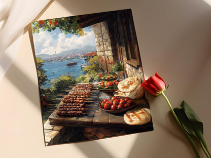 Affiche Kebab Turc – Illustration de Brochettes et Pain Lavash