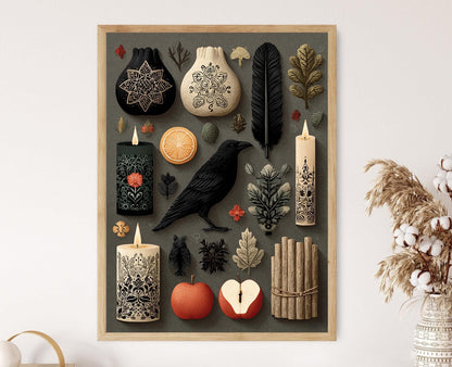 Affiche Samhain – Poster d'art traditionnel celtique sur les symboles automnaux