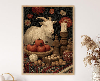 Affiche Solstice d'Hiver Slave – Illustration de Chèvre en Paille