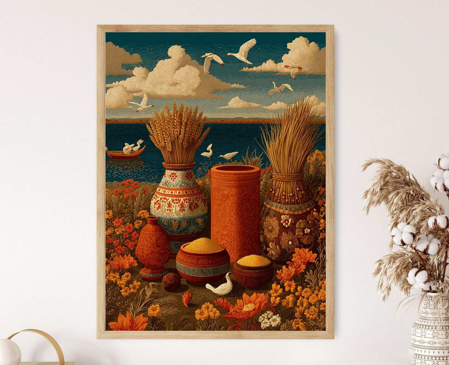 Affiche Punjab – Poster Art folklorique indien avec blé et Phulkari