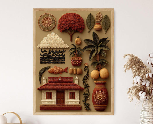 Affiche Monsoon du Kerala – Poster Feuille de Banane et Rituels de Pluie