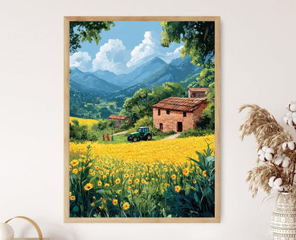 Affiche Art du Village Punjabi – Champ de Moutarde & Danse Bhangra