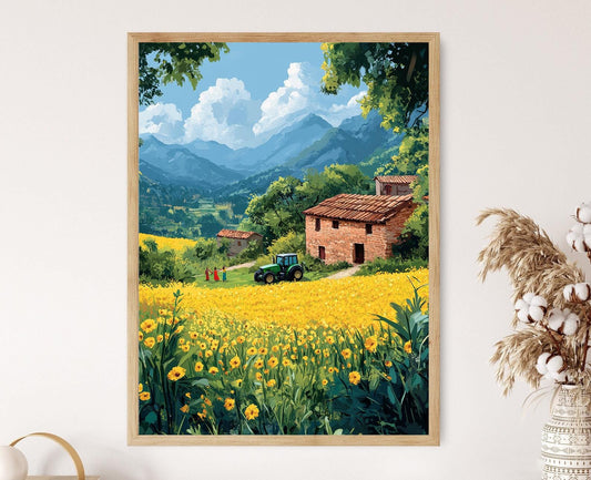 Affiche Art du Village Punjabi – Champ de Moutarde & Danse Bhangra