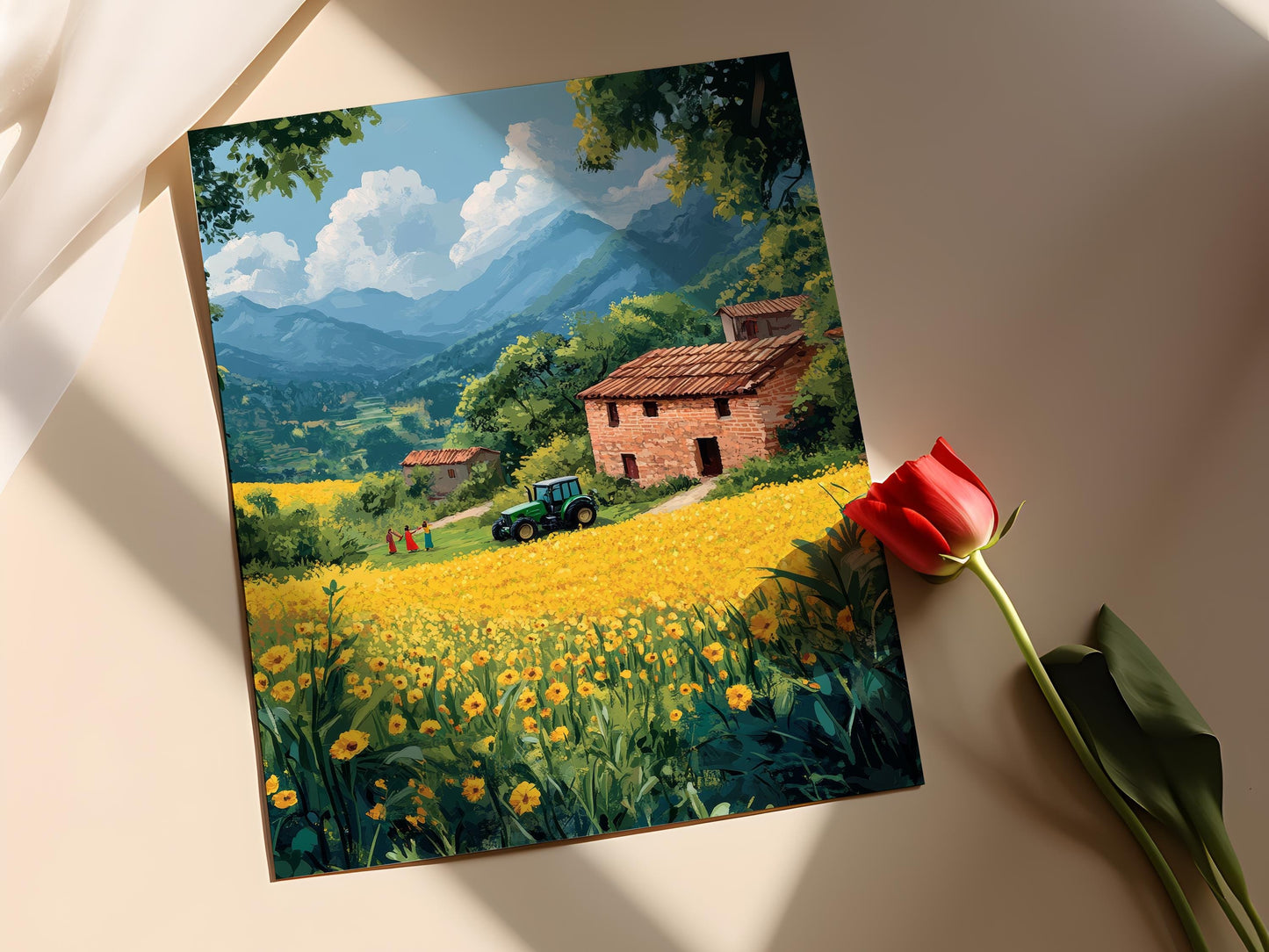 Affiche Art du Village Punjabi – Champ de Moutarde & Danse Bhangra