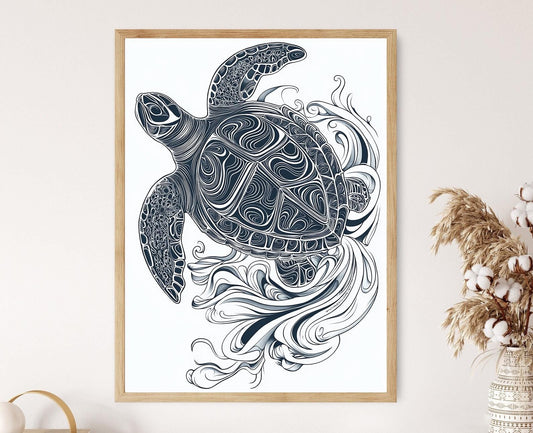 Affiche Tortue de Mer Haida – Art en Formline, Vagues et Kelp