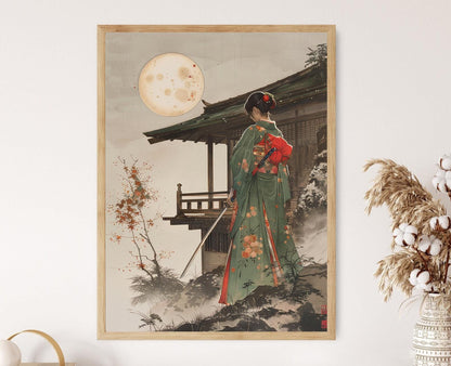 Affiche Guerrière Japonaise – Impression d'Art Samouraï en Kimono