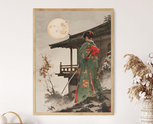 Affiche Guerrière Japonaise – Impression d'Art Samouraï en Kimono
