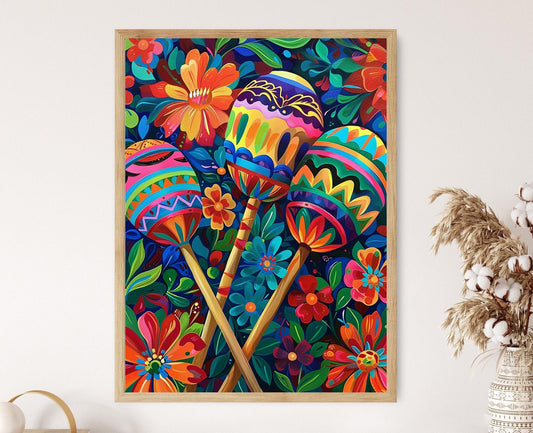 Affiche Maracas Colorées – Poster Instrument de Musique Mexicain Festif