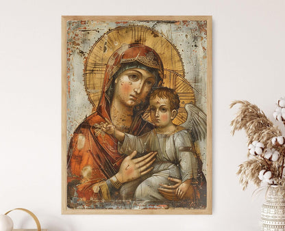 Affiche d'icône byzantine – Impression artistique murale religieuse artisanale