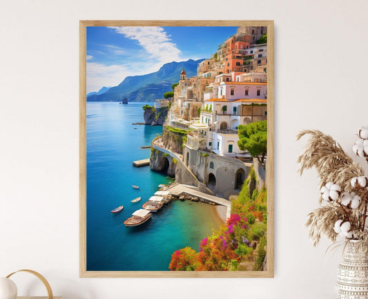 Affiche Côte Amalfitaine – Poster Vue village méditerranéen décor mural