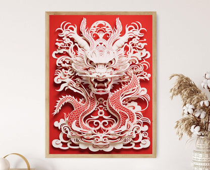 Affiche Année du Dragon : Décoration Rouge et Or pour le Nouvel An Chinois