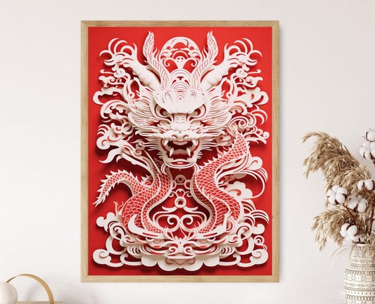 Affiche Année du Dragon : Décoration Rouge et Or pour le Nouvel An Chinois