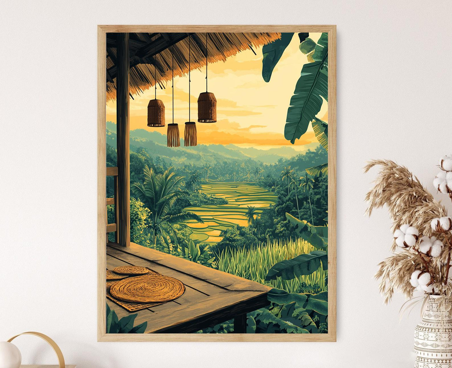 Affiche Bali – Impression d'Art Champ de Riz avec Carillon en Bambou