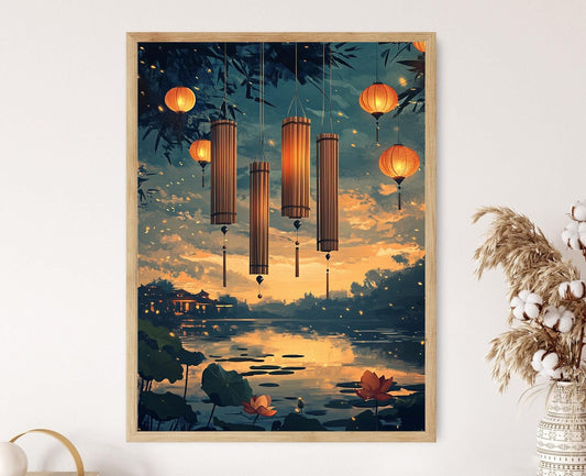 Affiche Jardin de Lotus – Poster Peinture Mobile en Bambou de Vietnam
