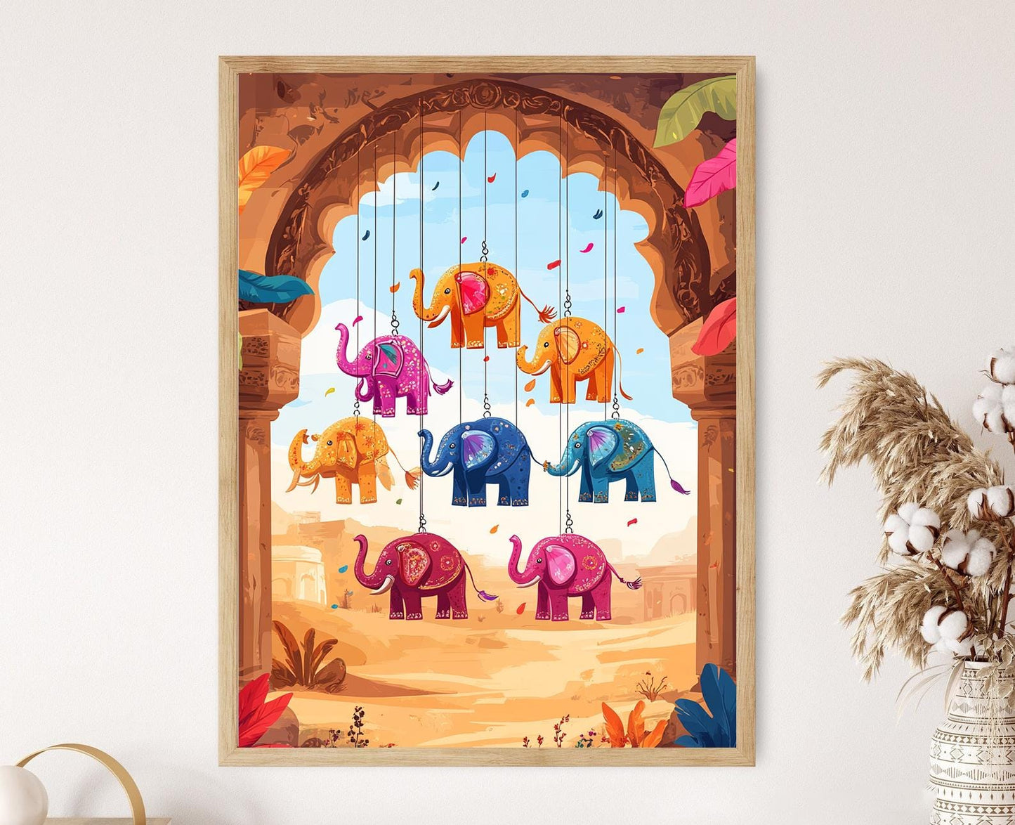 Affiche Éléphant du Rajasthan – Poster Coloré en Verre Art Indien