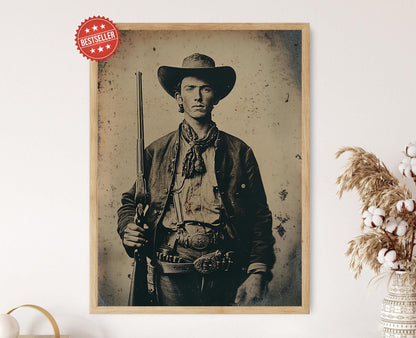 Affiche Billy the Kid – Poster Portrait Vintage de Hors-la-loi du Far West